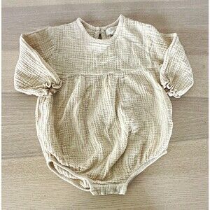 The Simple Folk 12-18 Months One-Piece Romper Beige Gauze Organic Cotton baby